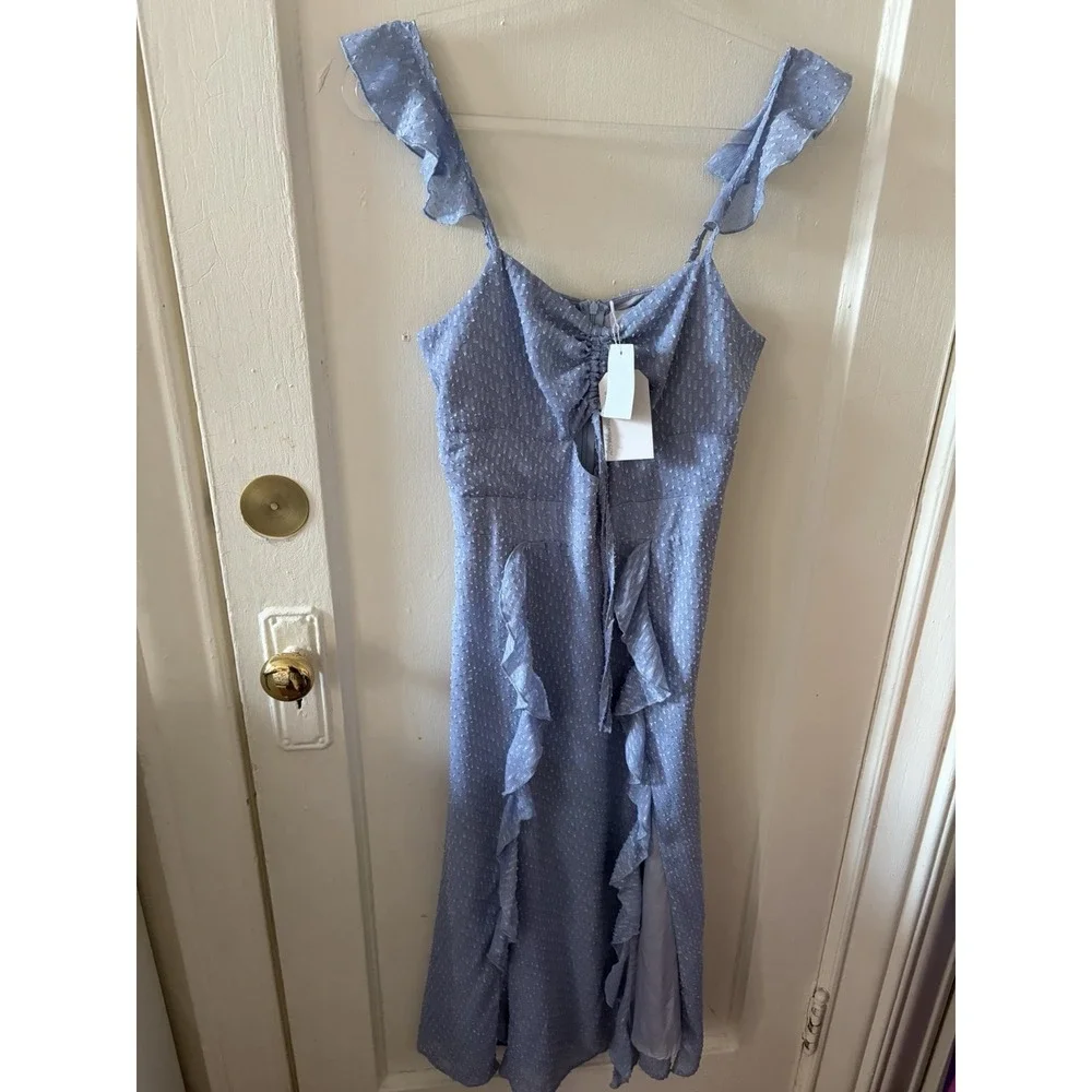 Cistar New York Baby Blue Tank Dress Ruffles Open Slits Size Small - Picture 7 of 8